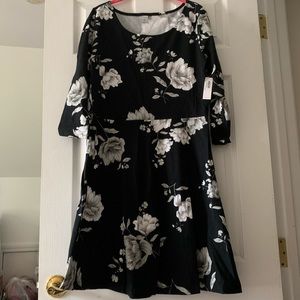 Black & White Floral Fit & Flare Ponte Knit Dress